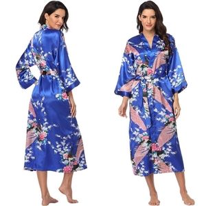 🚭 blue floral peacock satin dressing gown